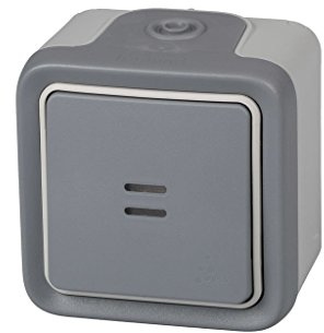 Legrand, 191503 Plexo - Interruptor de pared luminoso, pulsador estanco de superficie de la gama Plexo, interruptor exterior, resistente al agua (IP55), color gris
