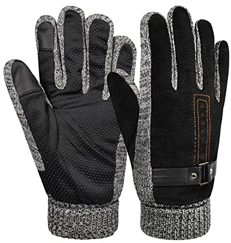 heekpek Men's Winter Leather Gloves Thick Warm Fleece Windproof Gloves Cold Proof Mittens for Driving Cycling Motorcycle Camping