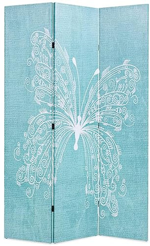 vidaXL Folding Room Divider 120x170cm - Butterfly Blue Paravent Privacy Screen - Solid Wood Frame, Canvas Coverage for Bedroom/Living Office