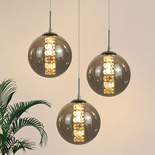 CBJKTX Pendelleuchte esstisch Hängelampe Modern - Esszimmerlampe Höhenverstellbar Hängeleuchte 3-Flammig aus Glas Esstischlampe in Farbe Grau Küchen Wohnzimmerlampe Schlafzimmerlampe Flurlampe
