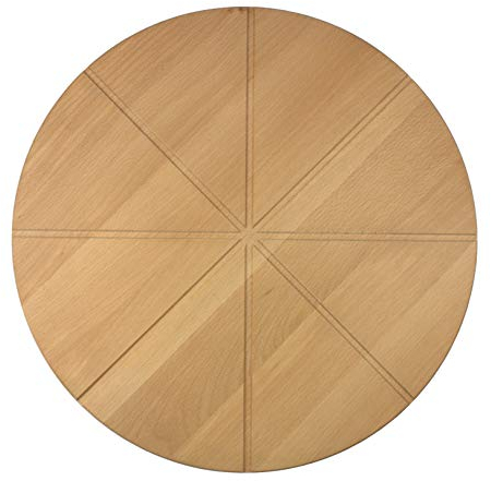 EFO Wooden Pizza Serving Board 35 cm | Round Beechwood Cutting Board with Portion Grooves and Handles | Rustic Pizza Tray for Cutting and Serving | Durable Wooden Kitchen Platter | Natural