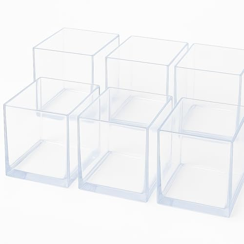 Floralcraft® Clear Acrylic Cube Vase - 15cm Mini Square Vase for Home, Office, Table, Flowers Decoration, Party, Wedding (Pack of 6)