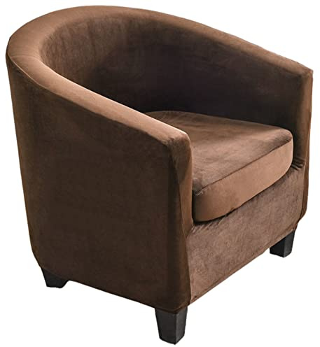 JHLD Terciopelo Funda De Sillón Tub Chair, 2 Piezas Elásticas Funda De Sillón Chesterfield Elástico Funda De Sofá para Silla De Club con Parte Inferior Elástica para Sala De Estar-café-2 Piezas