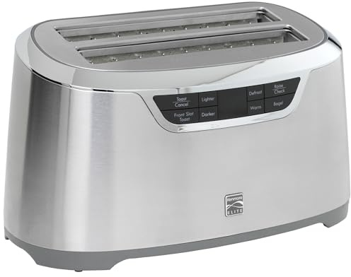 Kenmore Elite 4-Slice Long Slot Toaster Silver, One-Touch Auto-Lift, Stainless Steel, Adjustable Browning, Defrost, Digital Countdown Timer, Retractable Cord, Toast, Bagels, Waffles, English Muffins