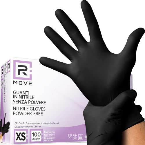 100 guantes de nitrilo XS negros sin polvo, sin látex, hipoalergénicos, guantes para esteticistas, tatuadores, ámbitos médicos, manipulación de alimentos, guantes desechables