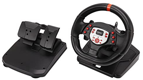 Luqeeg Juego Carreras Ruedas, PC Volante con Pedales, Juego de de 180 Grados, Juego de Carreras, Volante, Juego Videojuegos, Accesorios para 360 PC para para Interruptor