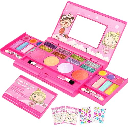 Kinderschminke Set Mädchen, Waschbar Make up Spielzeug Makeup Palette Kinder schminke Set Mädchen, Rollenspiel Halloween Weihnachts Geburtstags Geschenke Spielzeug Mädchen ab 4 5 6 7 8 9 10 11 Jahre…