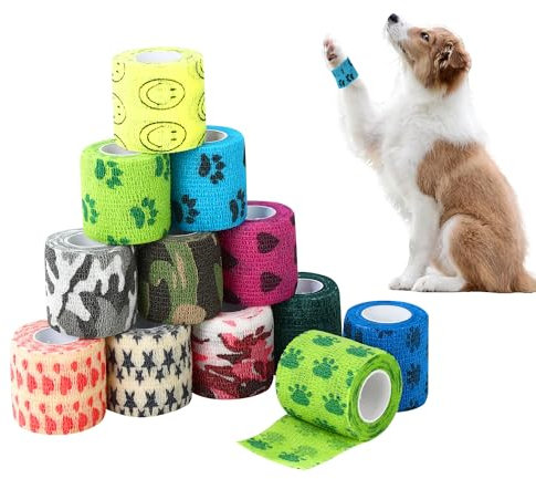 LCXCXY Selbstklebender Verband, 12 Volume 5CM * 4.5M Selbstklebende Tierbandage, Verband Selbstklebend, Hunde und Katzenbandage Pferdbandage Selbstklebebandage Haustierbandage, Selbsthaftende Bandage