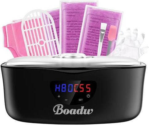 Boadw Paraffinbad für Hände und Füße, 4000ml Paraffin Wachsbad Paraffinbad Set für Trockene, Raue Hau, mit 1350g Paraffinwachs und Zubehör, Tolles Spa Geschenk-Schwarz