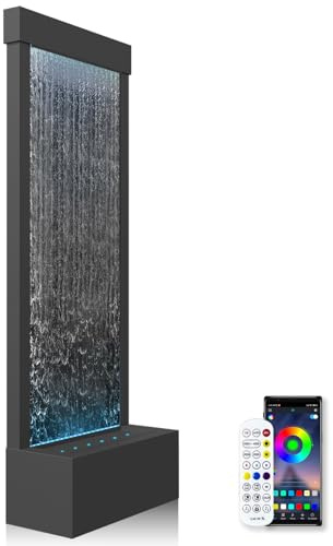 LONGRUN 48 Indoor Waterfall Fountain with LED Lights - 7-Color Illuminated Mirror Waterfall, Self-Contained Water Feature Kit for Home Decor, Large Indoor Fountain with Captivating Water Flow