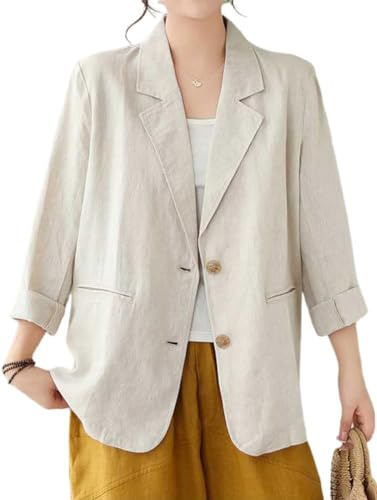 Suncadmious Blazer Donna in Cotone e Lino Blazer Leggero Business Casual 2024 Cardigan a Maniche Lunghe Primavera/Estate Giacca da Lavoro a Maniche Lunghe