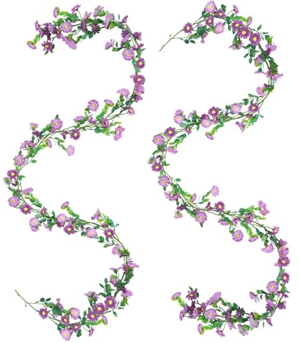 Fairblo 2 Piezas Guirnaldas de Flores Artificiales Violeta Margarita De Seda para Oficina del Hotel Jardín Fiesta casera Boda Festival Decoración