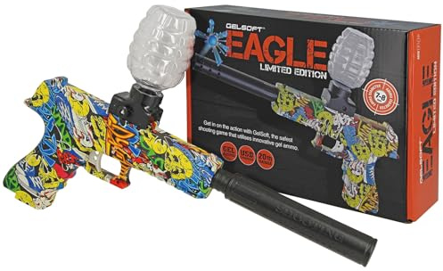 Gelsoft Gel Blaster Toy Soft Water Bullet Pistol, USB Rechargeable, Fully Automatic, High Speed Rappid Fire + 10,000 Ammo, 14+ Years (Yellow Graffiti)