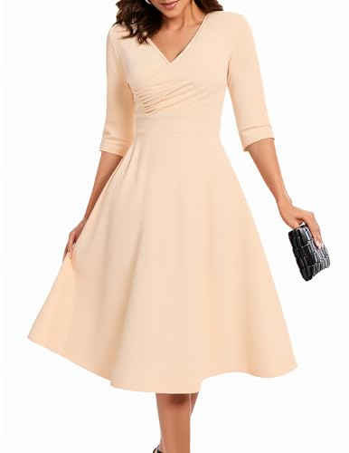 Bbonlinedress Cocktailklänning för kvinnor, bröllopsklänning, formell klänning, V-ringning, 3/4-ärmar, vintage, midiklänning, festklänning