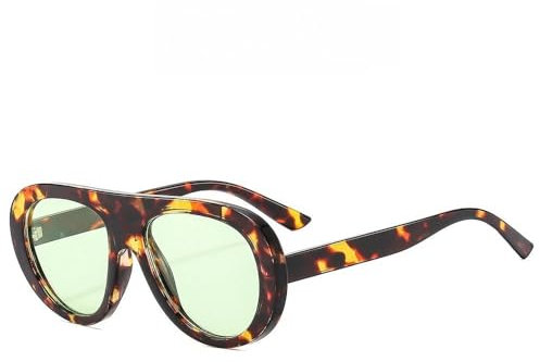 PPFVVTV Gafas de sol redondas de gran tamaño con diseño de leopardo retro para mujer y hombre, gafas de sol de lujo a la moda, gafas con protección UV400, verde leopardo, talla única