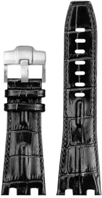 TEHDFG Bracelet de Montre 28 mm Compatible avec Audemars et Piguet Royal Oak Offshore AP 26470 26470 15703 15710, Bracelet de Montre en Cuir de Vachette for Homme(A Black Silver)