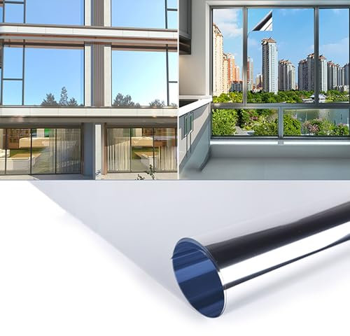XJJDCB Film intimité pour fenêtre, Film Miroir sans Tain, Protection Solaire Anti-UV, Film réfléchissant pour vitrage, Contrôle de Chaleur, Maison et Bureau, Argenté,60x500cm