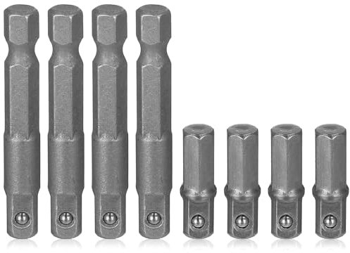 8 Pcs 1/4 Hex to 1/4 Socket Adapter, Hex to Square Socket Bit Adapter Extension Sockets Driver Bits Impact Power Tool Replacement Part Adapters for Electric and Pneumatic Drill