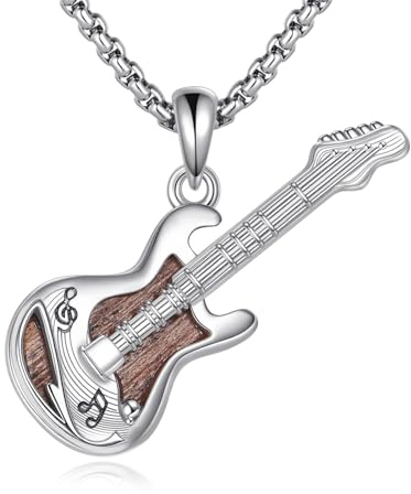 CUPENDA trä gitarrkedja 925 sterlingsilver gitarr punk hänge trä musik hip-hop smycken för män kvinnor Bff