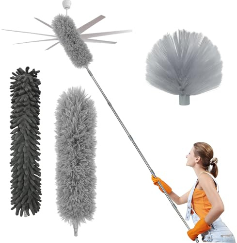 KAIYAYA Spolverino per Polvere Allungabile 6m,Spolverino Telescopico Regolabile da 1,5 a 4,3 m,Cattura-Polvere Telescopico in Microfibra per Pulizia Ventilatori Soffitto,Ragnatela,Tetti