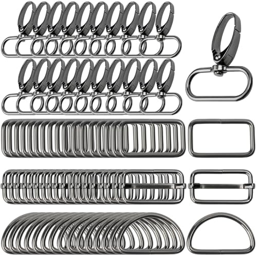 GUBOCA 100 stycken karbinhakar med vridfog, sömnad tillbehör, D-ring, triglide-skjutspänne, rektangulär ring för gör-det-själv ficktillbehör, svart, 25 mm