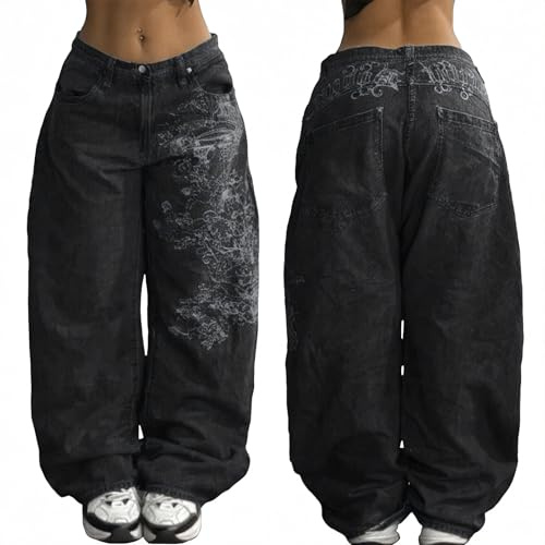 EMMIOL Women's Low Waist Baggy Jeans, Y2K Hip Hop Boyfriend Loose Denim Pants
