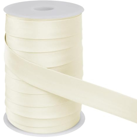 YNNHUDEEP snedband 25 mm x 50 m, dubbelvikt kantband för sömnad, hämmningstejp för gör-det-själv-hantverk och dekoration, satinband av polyester beige