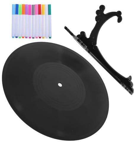SOESFOUFU DIY Skrivbara Vinylskivor med Stativ Falska Blank Vinylskivor för Retro Musikrum med Markörpenna Bärbar och Dekorativ Väggkonst för Rock Roll-