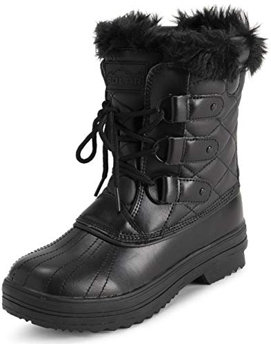 Polar Femmes Mid Rembourrée Thermique Semelle En Caoutchouc Imperméable L'hiver Neige Fausse Fourrure Bottes - Noir Cuir Mono - UK6/EU39 - YC0636