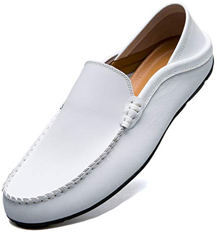 Unitysow Mocassins Homme Cuir Slip on Penny Loafers LéGèRes Confort Chaussures de Conduite Plat Chaussures de Décontractées,Blanc,EU 45