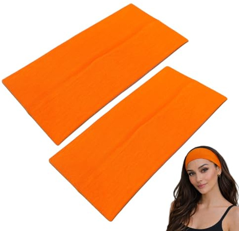 WESTEND CHOICE Extra Wide Headbands 11cm Plain Stretchy Kylie Head Band 2 Pack Unisex Bandeau Headbands for Women & Men Soft Hairbands Yoga Bandana Headband (Orange)