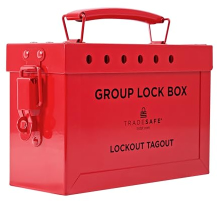 TRADESAFE Lockout Tagout Group Lock Box - Premium Loto Group Box, 18 Gauge Steel Lockout Box, Red Lock Box for OSHA Compliant Group Loto Procedures