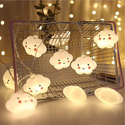 NIWWIN Bébé enfants mignon lampe chambre couloir décor petite veilleuse Halloween noël vacances chaîne lumières 10LED avec batterie alimenté partie salle de classe salle à manger (Nuage)