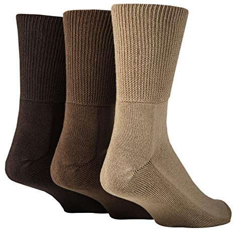 IOMI Footnurse - 3 Pack Unisex Extra Wide Bamboo Diabetic Socks | 4 Sizes | For Swollen Feet & Legs | Smooth Toe Seam | Cushioned Foot (9-11, Brown)