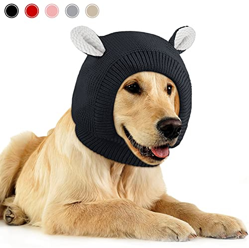 Quiet Ears for Dogs, Neck 14.96 Inch, Dog Ear Muffs Noise Protection Knitted Head Wrap Pet Hats for Medium to Large Pets(Black)