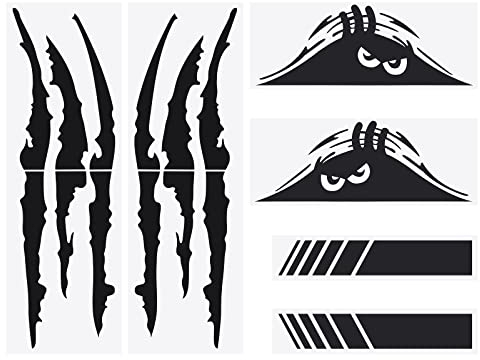 Be In Your Mind 6 Stück Kratzspuren Auto Rückspiegel Aufkleber Monster Gruselige Augen Autoaufkleber Selbstklebender Dekoration PET Schwarz