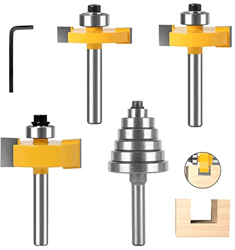 3 Piezas Fresas para Madera de 8 mm, Juego de brocas, Madera Fresa Cepilladora Herramienta de Carpintería, Fresa con 1 Cojinetes, Profundidades de 6,35 mm, 9,52 mm, 12,7 mm (4)