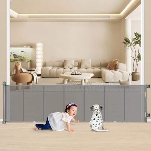 Puerta Seguridad Bebé Extensibles, 0-300 cm Barrera Seguridad Niños y Perros, Vallas de Seguridad para Niños Escaleras y Pasillos, Interiores y Exteriores (Gris)