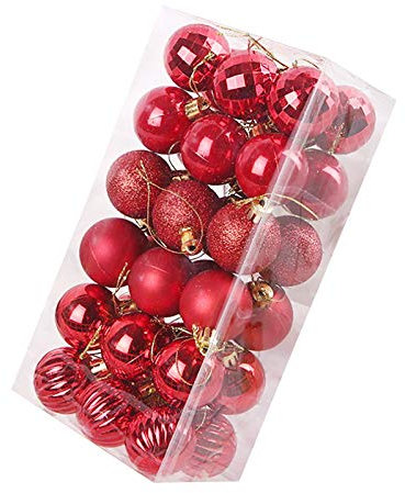 Weihnachtsbaumkugeln Rot Weihnachtsdeko Kugeln Ornament Tree Flitter Decor 40mm Home Party Ball Hanging 36PC Xmas Christmas Home Decor Wand Blumentopf Weihnachts Kugeln klein für (Red, One Size)