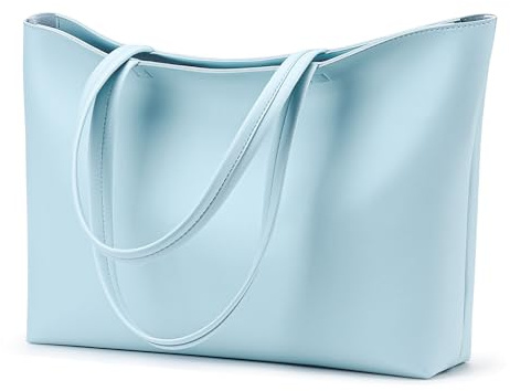 KALIDI Bolso de mano para mujer, bolso grande de piel sintética, impermeable, con cremallera, para el trabajo, viajes, compras, escuela, azul, L