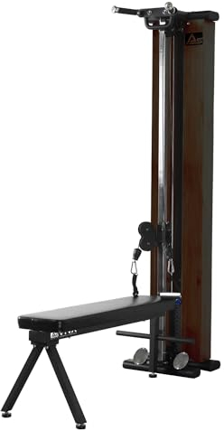 Stazione elettrica AsVIVA MG7, stazione di trazione in legno, marca di qualità tedesca, blocco di peso da 100 kg, stazione di trazione sottile, per casa, con panca (Dark Wood)