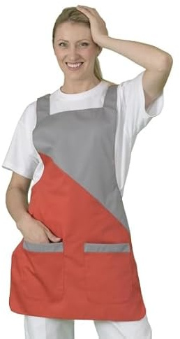 Hurry Jump Tablier chasuble Tablier sans manches femme type blouse chasuble gris et rouge prt gris aux poches