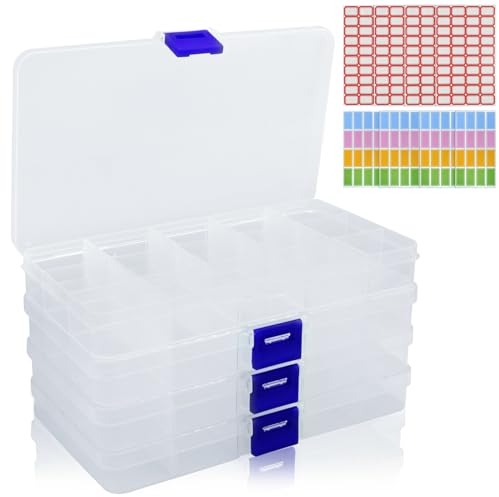 GOTRUST 15 Fächer Aufbewahrungsbox, 4pcs Verstellbare Sortierboxen für Kleinteile, Clear Sortimentskasten Schmuck, Plastik Sortierbox mit Unterteilungen für Perlen Schrauben Ohrringen