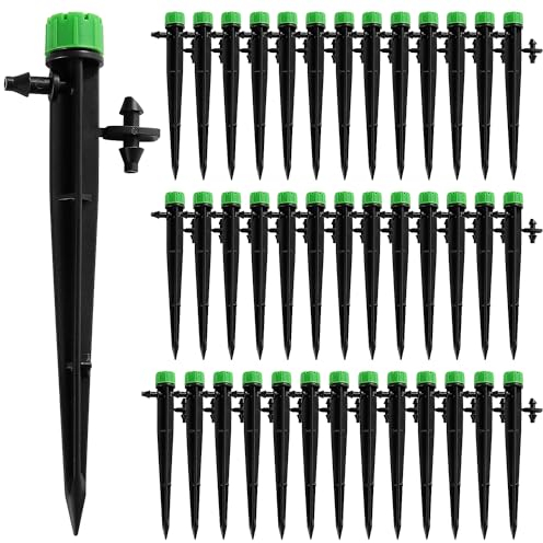 VooGenzek 40 Pièces Goutteur Irrigation Réglable, 360 Degrés 8-Trou Micro Asperseur Goutte à Goutte pour Tube 4/7mm, Goutteur d'irrigation Insertion, Vert (avec Connecteur)