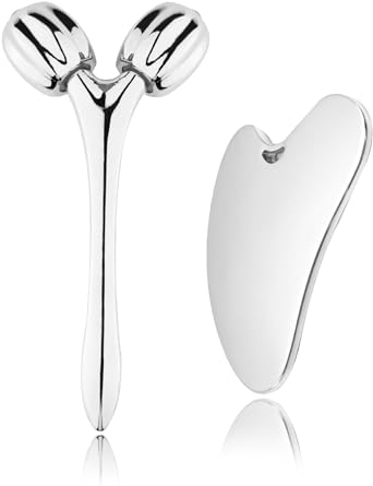 3D Gesicht Massagegerät, SOARFLY Guasha Gesichtsroller Massage für Gesichtsmassage, Hautstraffung, Doppelkinn Entfernen, Gua Sha Edelstahl für Augen, Gesichts und Körper