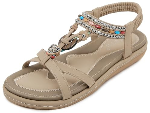 Meik Mangni Sandali Moda Donna Estive Piatto Bohemia Sandali Antiscivolo Comode Sandalo con Punta Aperta Scarpe da Spiaggia,Beige,Dimensione:40 EU