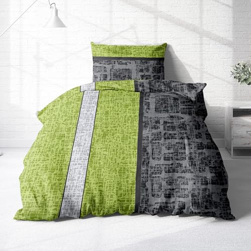 Träumschön Premium Bettwäsche 155x220 + 80x80 cm - Gestreiftes Design Grün - Sommer Bettwäsche aus Baumwolle – Weich, Atmungsaktiv & Hautfreundlich - bügelfrei