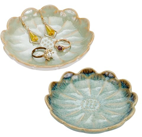 PH PandaHall 2 couleur Plateau à Bijoux en Forme de Fleur de Lotus Support pour Bagues Plat Bol à Sauce Plateau à Bibelots en Céramique Plat à Tremper Table de Nuit, Décoration de la Maison