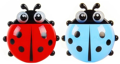 HDGSAFD 2 supporti per spazzolini e dentifricio, dispenser per dentifricio, portaspazzolino con ventosa, portaspazzolino da bagno (rosso, blu)