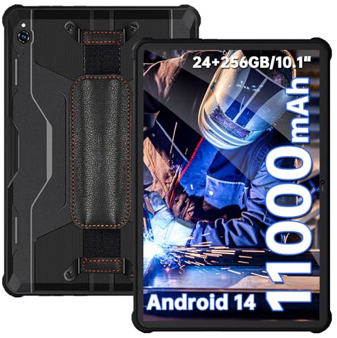 OUKITEL RT9 Tablette Incassable - Android 14 Tablette PC, 11000mAh Tablette Durcie, 24Go+256GO(TF 1To) 10.1''HD Tablette Tactile, IP68/IP69K, 16MP/Octa-Core/Double SIM 4G/WiFi 5G/OTG/Face ID/GPS, Noir